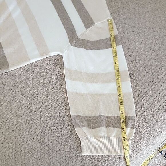 Vici Cream Tan Brown Striped Crew Neck Sweater - Size Medium - Picture 9 of 13